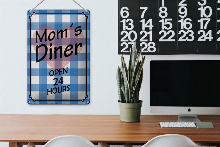 Blechschild Spruch 20x30cm Mom´s Diner open 24 hours Herz