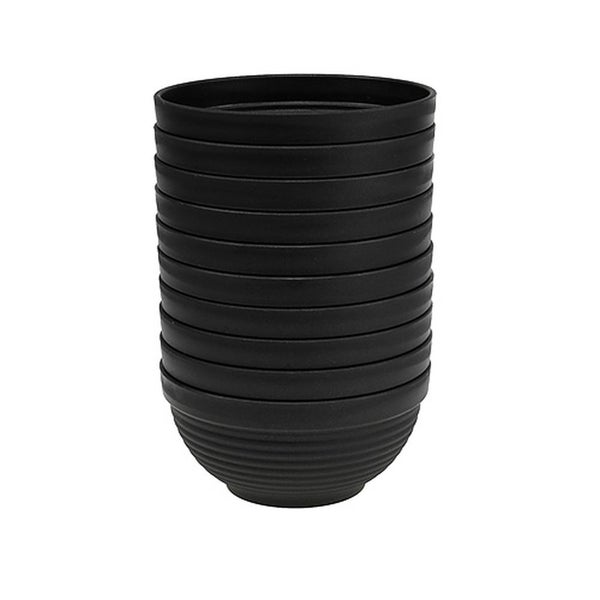 Zwei runde Lamellenstopfen aus Kunststoff in Schwarz mit gerippter Oberfläche.