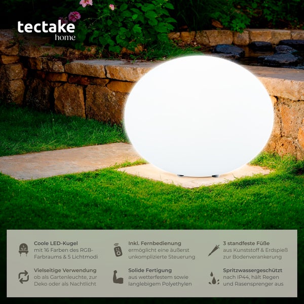 tectake Luminous Eye Kugelleuchte Luminous Eye, LED, mit Fernbedienung inklusive Erdspieß weiß