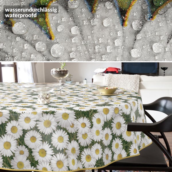Wasserdichte Tischdecke mit Gänseblümchenmuster auf einem Tisch