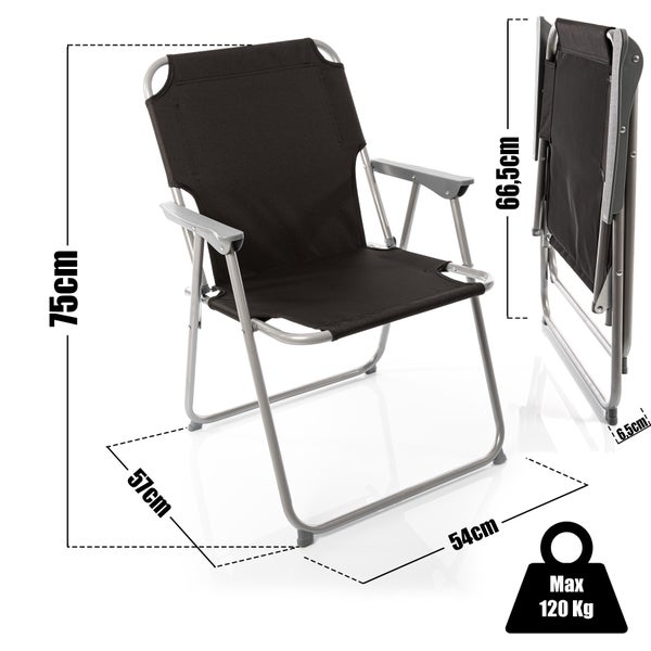 BigDean Klappstuhl Schwarz Campingstuhl Faltstuhl Angelstuhl robust klappbar bis 120kg belastbar klassischer Klappstuhl Gartenstuhl Klappstuhl für Garten & Camping - Campingstuhl faltbar