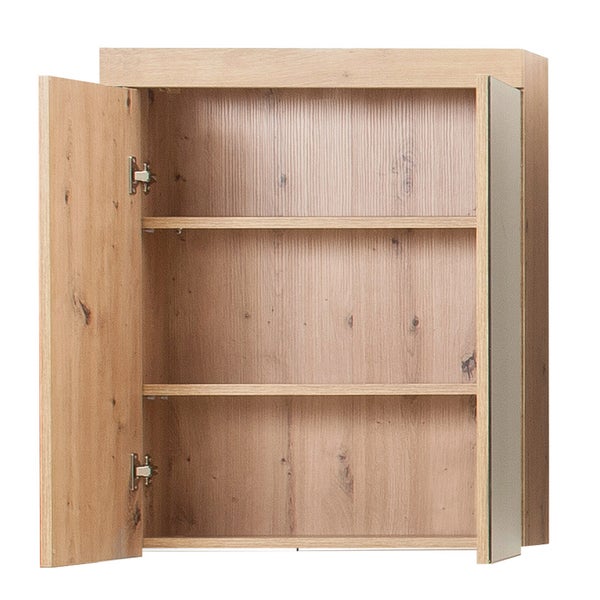 AmandaMando Bad Spiegelschrank 2 Türen hell Eiche Dekor, Spiegelglas. 60 X 17 X 77 cm