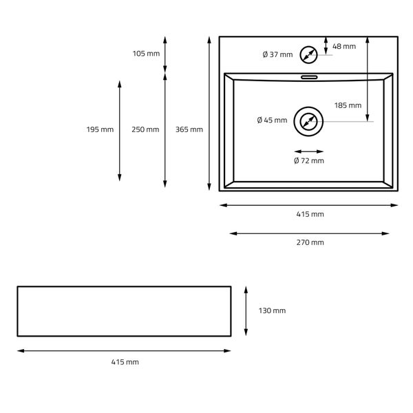 ML-Design Waschbecken Keramik Schwarz 415x365x130mm inkl. Ablaufgarnitur Eckige Aufsatzwaschbecken Moderne Waschtisch Waschschale mit Überlauf und Abflussloch Waschplatz Handwaschbecken für Badezimmer