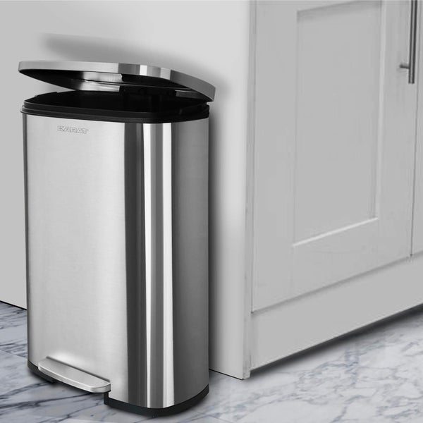 FLOORDIREKT Mülleimer Dustin - aus Edelstahl - Absenkautomatik - 50 L