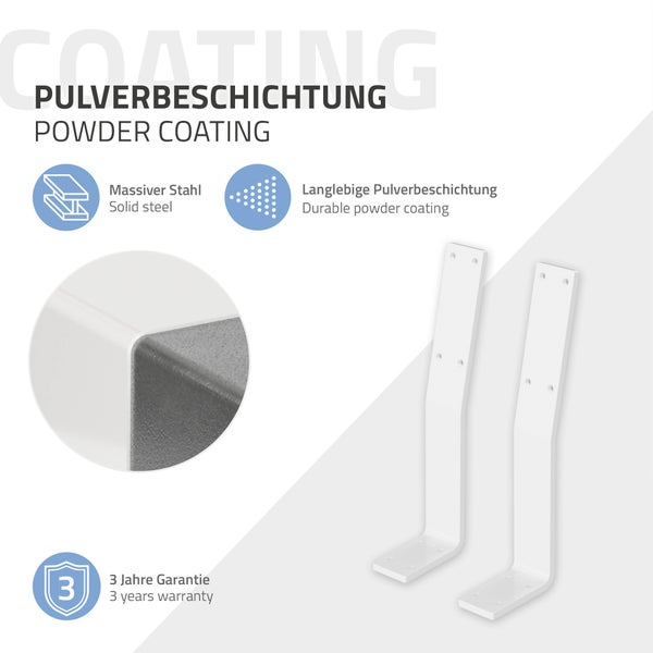 ML-Design 2 Stück Rückenlehnenhalterung, Weiß, aus Stahl, 345x90x50 mm, Bankrückenlehne, Banklehne, Rückenlehne zum Anschrauben, Metall Rücklehne Halterung Profil für Sitz-Bänke, Betten & Stühlen