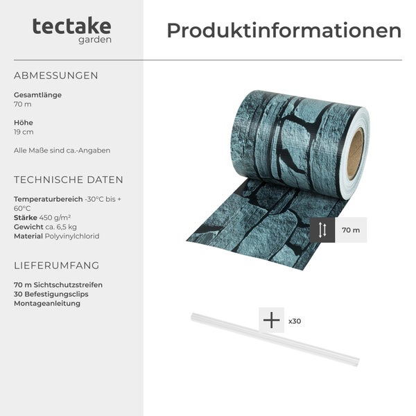 Sichtschutzstreifen tectake  leichte Montage, inklusive Befestigungsclips für Einzelstab- und Doppelstabmatten-Zäune schiefer
