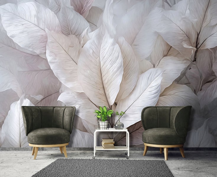 Fototapete Blätter Abstrakt Grau Wohnzimmer Vlies Tapete 300x210 cm