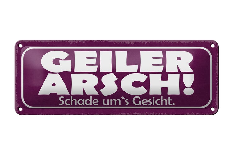 Blechschild Spruch 27x10cm Geiler Arsch Schade um`s Gesicht Dekoration