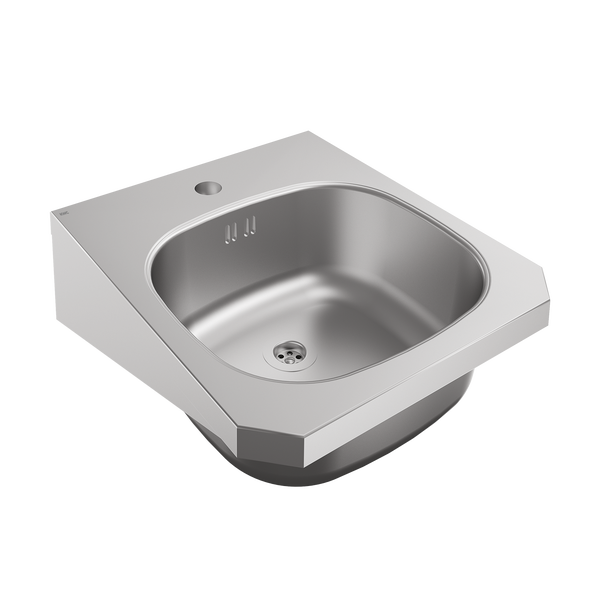 KWC Ausgussbecken aus Edelstahl mit Hahnloch und Überlauf zur Wandmontage