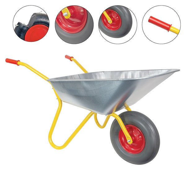 Profi Schubkarre Ravendo BD 1002 – 100 L Metallmulde, 150 kg Tragkraft, pannensicheres PU-Rad mit Kugellager, gelb
