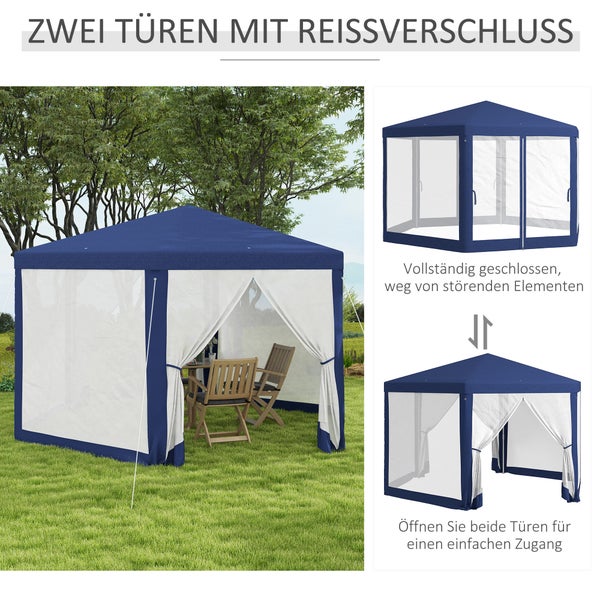 Outsunny Pavillon 4x3m Sechseckig Wasserabweisend Stabil Winterfest Pavillon mit Moskitonetz Partyzelt Gartenzelt mit 6 Seitenteilen Gartenpavillon für Camping Garten, Blau