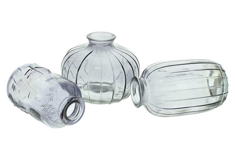 FRANK FLECHTWAREN | Dekovase Grau, 3er Set, GLAS, 10,5 x 10,5 x 8,5 cm, 6 x 6 x 10 cm, 7 x 7 x 11,5 cm
