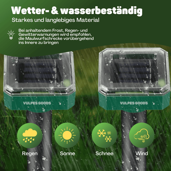 Vulpes Goods Vibrations- und Ultraschall-Maulwurfabwehr – Vertreibung von Maulwürfen – 4 Stück – Solarbetrieben