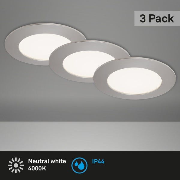 LED Einbauleuchte Einbaulampe 3er Set 4000K IP44 8W silber Kunststoff Briloner