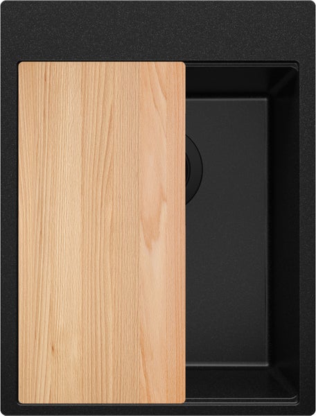 PRIMAGRAN Granitspüle Alles Weiß 53x53cm, Spülbecken Rund 1 Becken + Küchenarmatur 32x20cm + Ablauf-Set + Schneidebrett, Küchenspüle ab 50er Unterschrank - Pisa Max