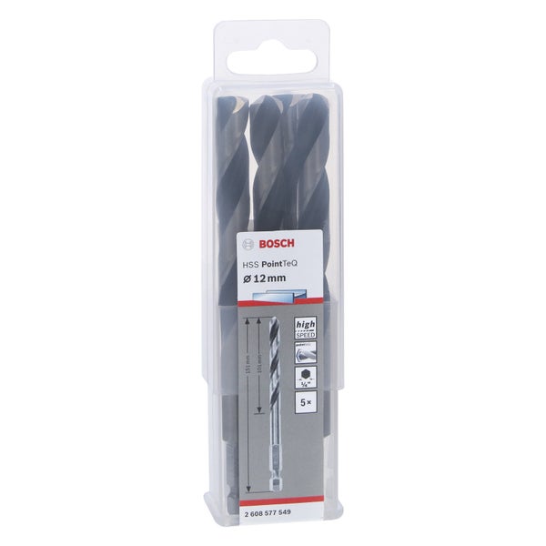 Bosch 5x HSS PointTeQ Hex Sechskantbohrer 12 x 101 x 151 mm - 2608577549