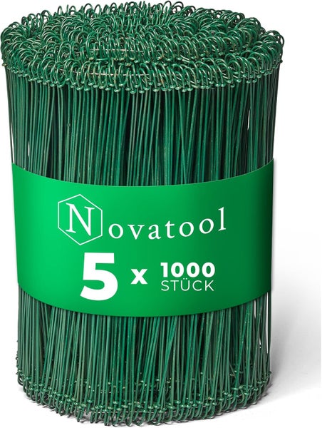 Novatool Drilldrähte, grüne Sackverschlüsse aus kunststoffbeschichtetem Draht, 5 mal 1000 Stück.
