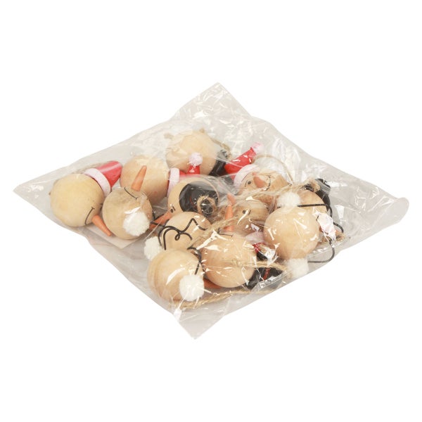 Eine Packung Holzanhänger mit Weihnachtsmotiven in einer transparenten Verpackung.