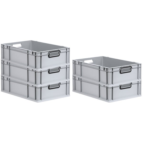 PROREGAL SuperSparSet 5x Eurobox NextGen Color, HxBxT 17x40x60cm, 34 Liter, Griffe schwarz offen, Grau, Eurobehälter, Transportbox, Transportbehälter, Stapelbehälter