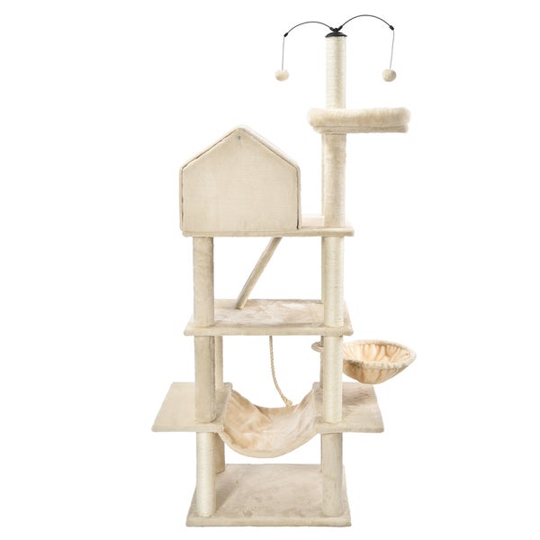 Home Deluxe - Kratzbaum FURRY - Farbe: Beige, Maße: 174 x 49 x 60 cm, Material: Polyester, Sisal, Gestell: MDF I Katzenbaum Kratzpfosten