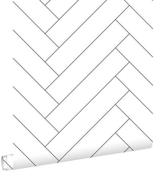 ESTAhome Tapete Fischgrätmuster Schwarz-Weiß - 53 cm x 10.05 m - 139219