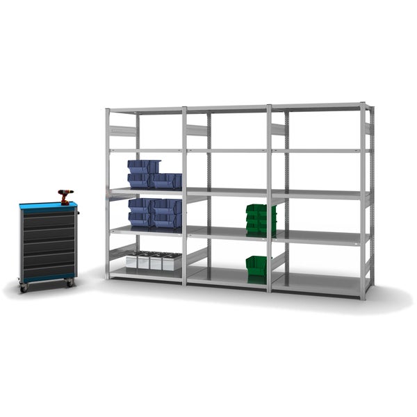 PROREGAL Fachbodenregal Stecksystem T-Profil Heavy-Duty Grundregal HxBxT 200 x 100 x 60 cm 5 Ebenen Fachlast 330 kg Beidseitig Nutzbar Verzinkt