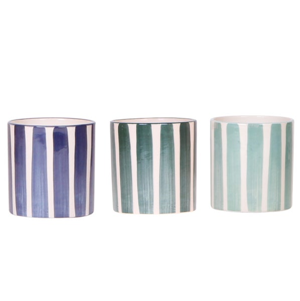 Übertopf-Trio Painted Stripe - Set mit 3 Töpfen - gestreift - Blau - passend für 9cm Töpfe