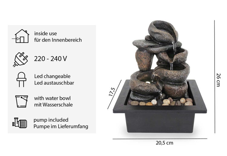 Zimmerbrunnen Tischbrunnen FoScoglio antik braun Led 26 cm 10972