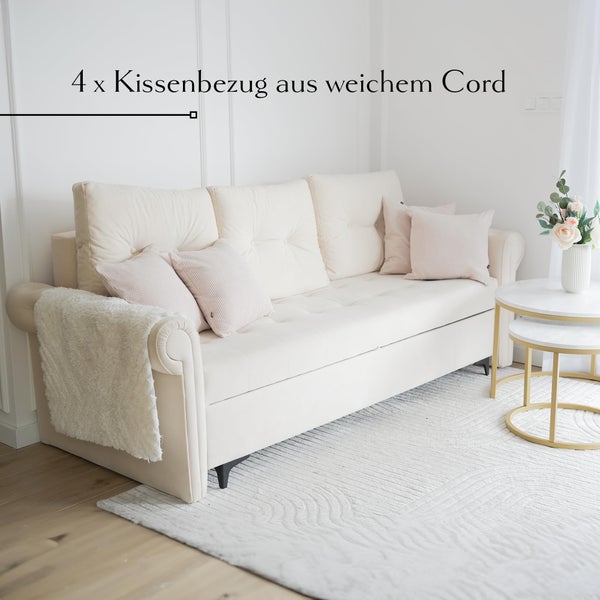 Cord Kissenbezug 50x50 - 4er Kordsamt Weiche Kissenbezüge 50x50 - Dekokissen Sofakissen - Kord Kissenhüllen 50x50 cm - Sofa Kissenbezug Cord - Kissen Deko Kissenbezug 50x50 Beige