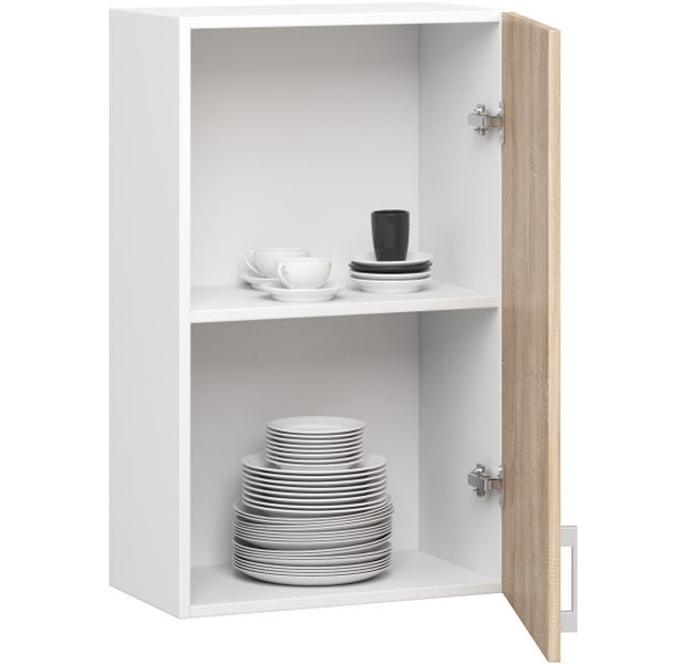 Wandschrank mit zwei Fächern und offener Holztür