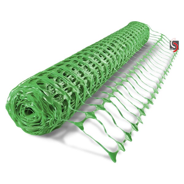 UvV Warnnetz grün Absperrzaun, Fangzaun 50 x 1m 4 kg + Absperrleinenhalter / 50m Zaun + 10 Halter grün