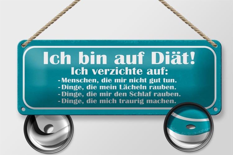 Blechschild Spruch 27x10cm ich bin auf Diät verzichte auf Dekoration