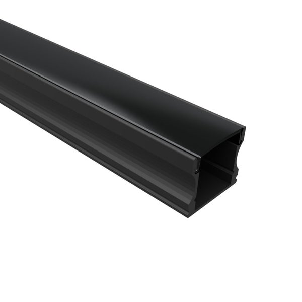 TIVENDIS Led Alu Profil 2 m AH Komplett Set für Strip / Streifen bis 12 mm breit | Abdeckung schwarz, Endkappen, Befestigungclips | U-Form Aufputz Deckenleiste Wandprofil eloxiert
