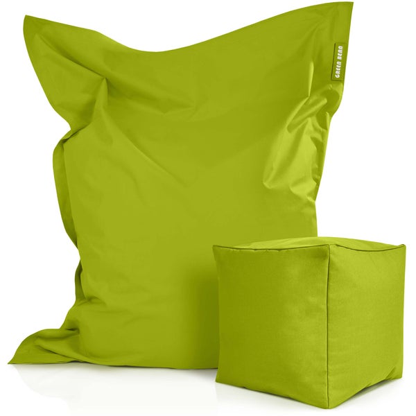 Green Bean© 2er Set XXL Sitzsack inkl. Pouf fertig befüllt mit EPS-Perlen - Riesensitzsack 140x180 Lounge Sitz-Kissen Bean-Bag Chair  - Grün