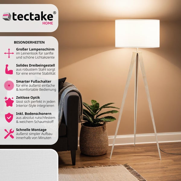 Stehleuchte tectake Lunaris Dreibeingestell aus Stahl, 60 W 57 x 57 x 158 cm