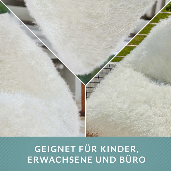 Green Bean Sitzsack Felloptik Indoor 150x100x100cm mit 220 Liter EPS-Perlen Füllung - Kuschelig Weich Waschbar - Drinnen Stoff Bodenkissen Liegekissen Sitzkissen Creme