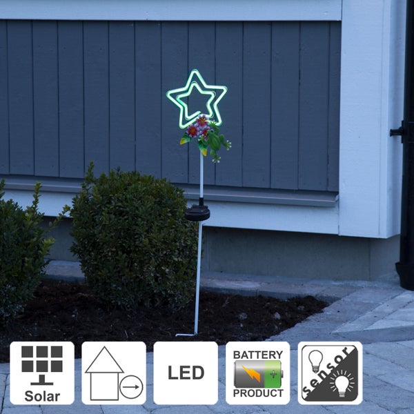 Solarleuchte mit LED Stern, Frosch und Blumen für den Garten