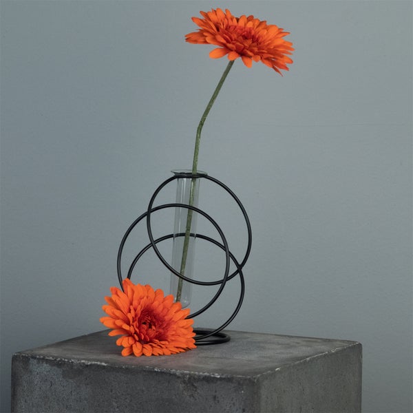 Blumenvase Flower Metall mit Reagenzglas  schwarz