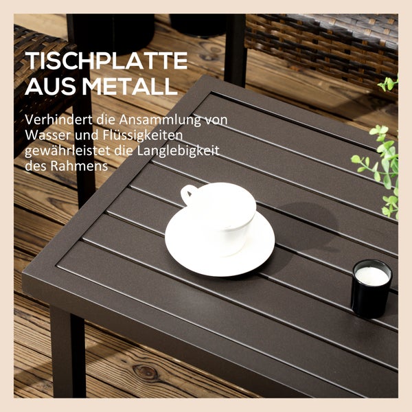 Outsunny Couchtisch, Gartentisch mit Holzoptik, Rechteckiger Kaffeetisch, Gartentisch für Balkon, Terrasse, Stahl, Braun, 91 x 51 x 46 cm