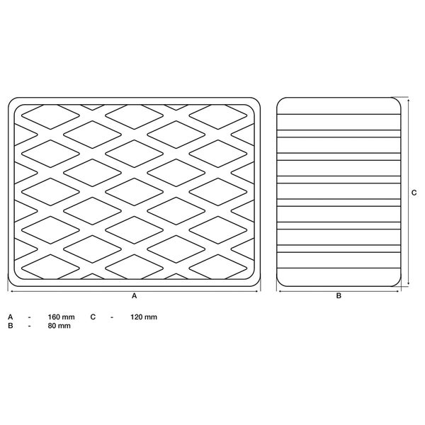 Schwarze Gummimatte mit Rautenprofil für Rutschfestigkeit.
