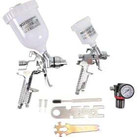 BGS Technik Lackierpistolen Set mit zwei Spritzpistolen Druckminderer und Montagewerkzeug