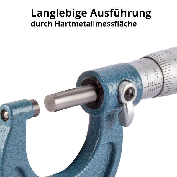 Bügelmessschraube mit langlebiger Hartmetallmessfläche für präzise Messergebnisse.