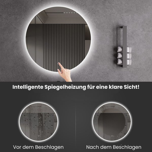 LED Spiegel Ø 60/80/100 cm mit Spiegelheizung Warm-/Kaltlichteinstellung Badspiegel
