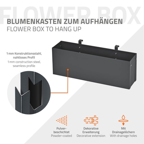 ML-Design Blumenkasten für Mülltonnenverkleidung und Balkon, Stahl, 50x12x15 cm, Anthrazit, mit Halterung, Metall Pflanzkasten für Mülltonnen Sichtschutz & Mülltonnenbox, Balkonkasten Geländerkasten