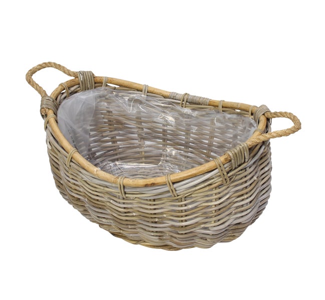 FRANK FLECHTWAREN | Pflanzschiff Rattan, 58 x 43 x 35 cm, RATTAN, FOLIE, HANF,