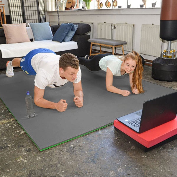 1m² Bodenschutz Fitnessmatte - 4 Sportmatten 50x50x2cm Grün Grau
