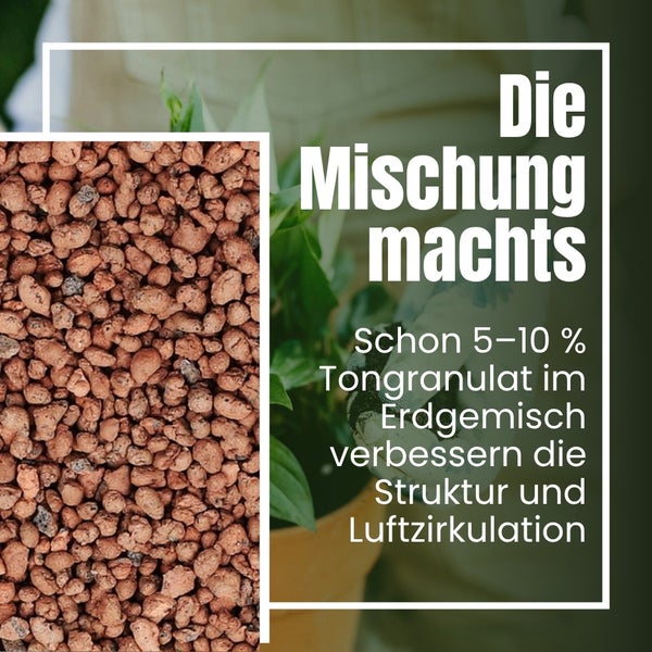Tongranulat verbessert Erdgemisch für Pflanzen.