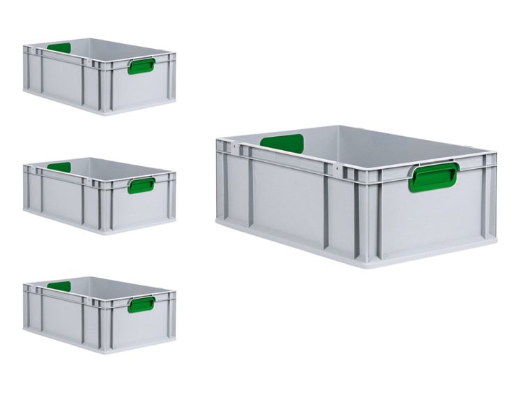 PROREGAL Spar Set 4x Eurobox Nextgen Color HxBxT 22 x 40 x 60 cm 44 Liter Griffe Grün Geschlossen Verstärkter Boden Eurobehälter Transportbox