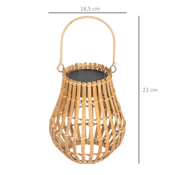 Outsunny Solar-Gartenlampe, USB-aufladbar Wegleuchte, Gartenleuchte mit 3 Lichtfarben, Griff, Solarleuchte mit Bambusschirm, für Garten, Balkon, Natur, IP44