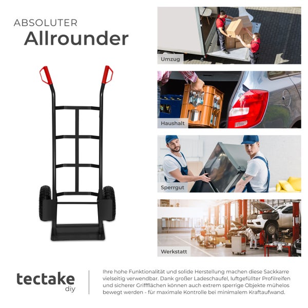 Sackkarre tectake  Belastbarkeit 200 kg mit Stahlrahmen schwarz